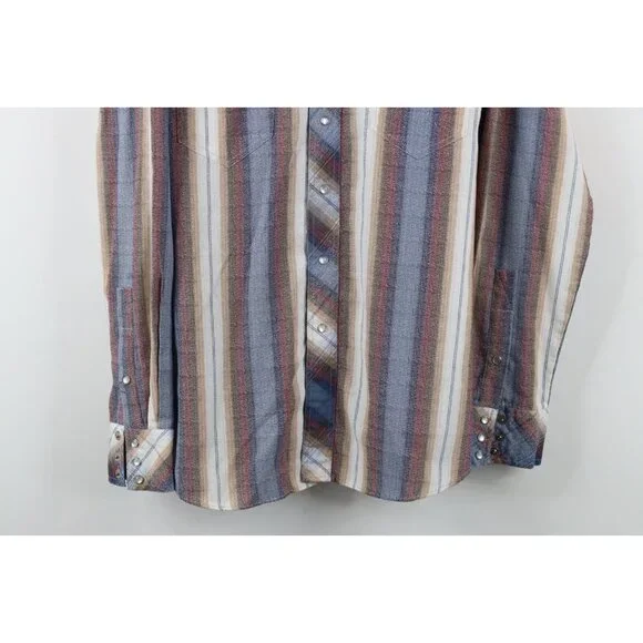 Vintage 70s Streetwear Mens Large Rainbow Striped Western Snap Button Shirt - Picture 3 of 13